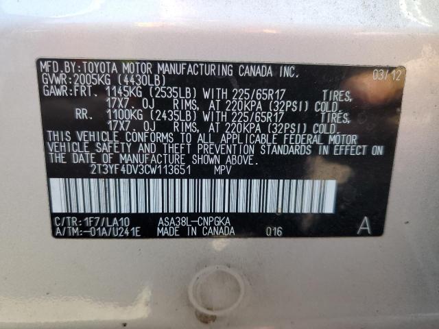 Photo 10 from auction – 2012 TOYOTA RAV4 LIMIT with VIN 2T3YF4DV3CW113651