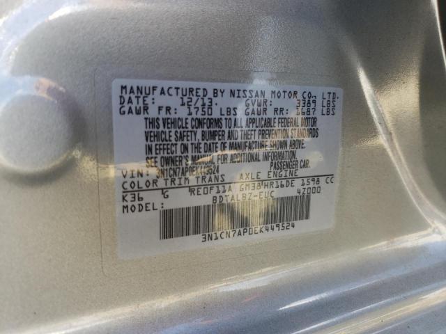 Photo 10 from auction – 2014 NISSAN VERSA S with VIN 3N1CN7AP0EK449524
