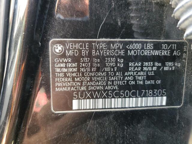 Photo 10 from auction – 2012 BMW X3 XDRIVE2 with VIN 5UXWX5C50CL718305
