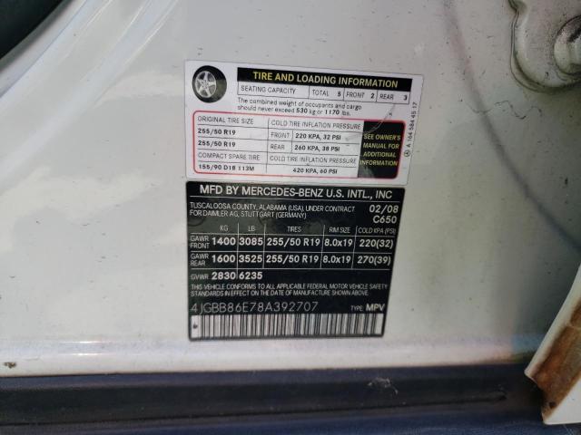 Photo 10 from auction – 2008 MERCEDES-BENZ M-CLASS with VIN 4JGBB86E78A392707