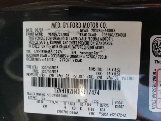 Photo 10 from auction – 2008 FORD MUST with VIN 1ZVHT82H485117474