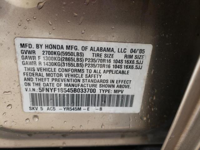 Photo 10 from auction – 2005 HONDA PILOT EXL with VIN 5FNYF18545B033700