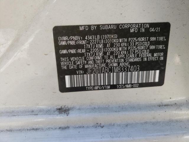 Photo 10 from auction – 2021 SUBARU CROSSTREK with VIN JF2GTABC1M8337403