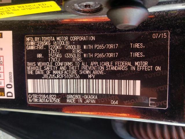 Photo 10 from auction – 2015 TOYOTA 4RUNNER SR with VIN JTEZU5JR2F5109136