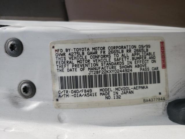 Photo 10 from auction – 2000 TOYOTA CAMRY CE with VIN JT2BF22KXY0244924