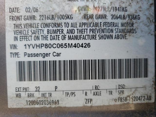Photo 10 from auction – 2006 MAZDA MAZDA 6 with VIN 1YVHP80C065M40426