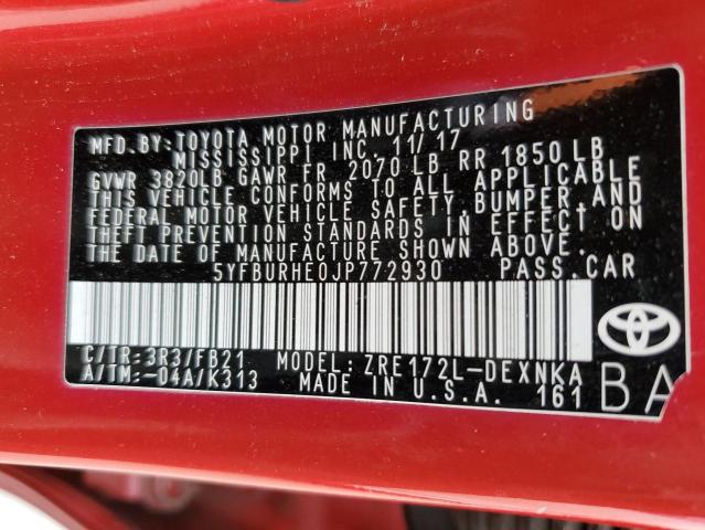 Photo 10 from auction – 2018 TOYOTA COROLLA L with VIN 5YFBURHE0JP772930