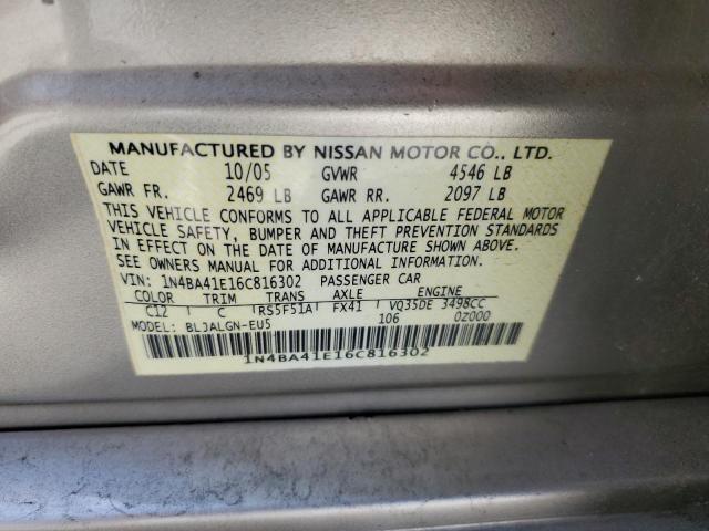Photo 10 from auction – 2006 NISSAN MAXIMA SE with VIN 1N4BA41E16C816302