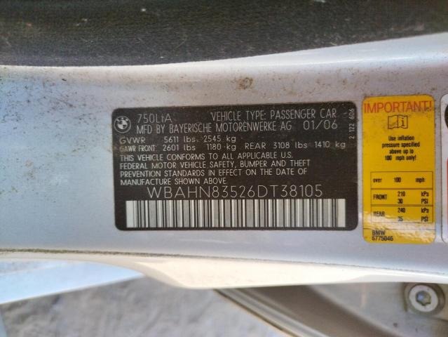 Photo 10 from auction – 2006 BMW 750 LI with VIN WBAHN83526DT38105