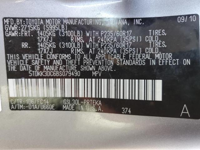 Photo 10 from auction – 2011 TOYOTA SIENNA LE with VIN 5TDKK3DC6BS079490