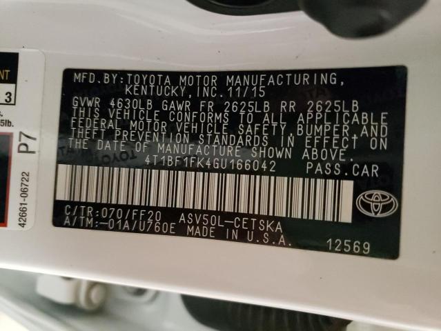 Photo 10 from auction – 2016 TOYOTA CAMRY LE with VIN 4T1BF1FK4GU166042