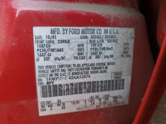 Photo 10 from auction – 2002 FORD ESCAPE XLT with VIN 1FMYU04142KA52874