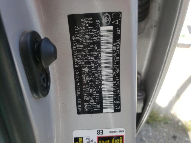 Photo 10 from auction – 2012 TOYOTA COROLLA BA with VIN 2T1BU4EE0CC808450