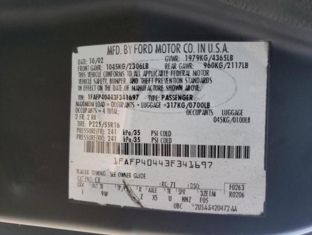 Photo 10 from auction – 2003 FORD MUSTANG with VIN 1FAFP40443F341697