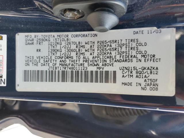 Photo 10 from auction – 2004 TOYOTA 4RUNNER LI with VIN JTEBT17R748011123