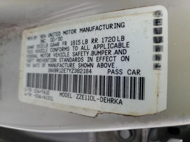 Photo 10 from auction – 2000 TOYOTA COROLLA VE with VIN 1NXBR12E7YZ382184
