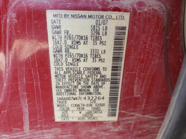 Photo 10 from auction – 2007 NISSAN FRONTIER C with VIN 1N6AD07WX7C432264