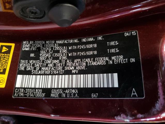 Zdjęcie 10 z aukcji – 2015 TOYOTA HIGHLANDER z VIN 5TDJKRFH0FS164127