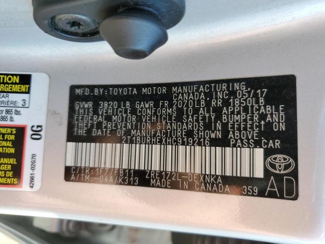 Photo 10 from auction – 2017 TOYOTA COROLLA L with VIN 2T1BURHEXHC919216