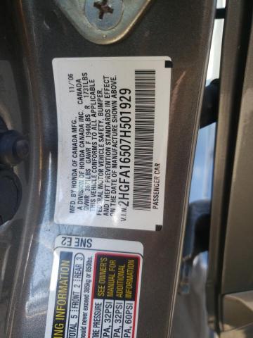 Photo 10 from auction – 2007 HONDA CIVIC LX with VIN 2HGFA16507H501929