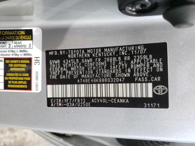 Photo 10 from auction – 2008 TOYOTA CAMRY CE with VIN 4T4BE46K88R032047