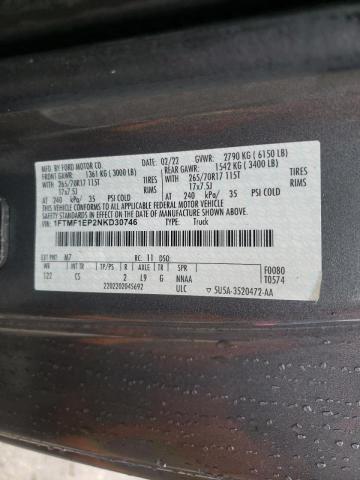 Photo 10 from auction – 2022 FORD F150 with VIN 1FTMF1EP2NKD30746