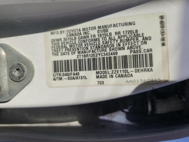 Photo 10 from auction – 2000 TOYOTA COROLLA VE with VIN 2T1BR12E2YC343469