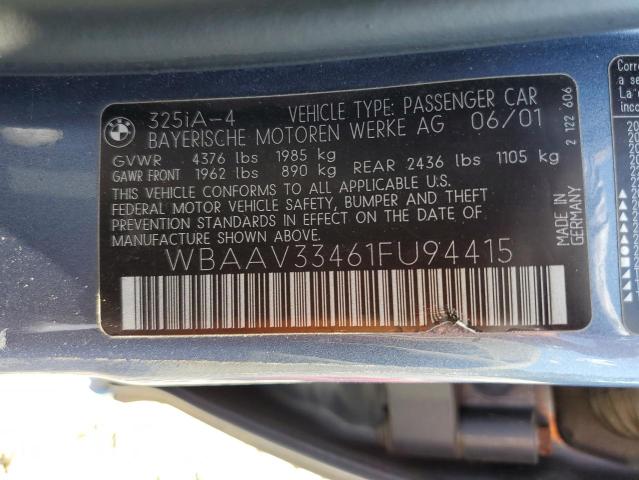 Photo 10 from auction – 2001 BMW 325 I with VIN WBAAV33461FU94415
