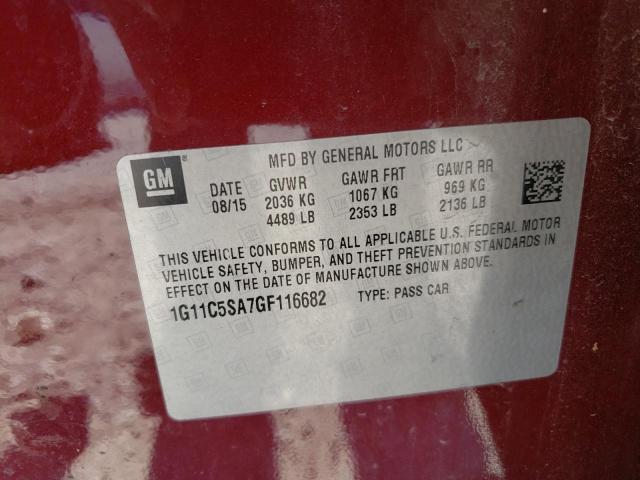 Photo 10 from auction – 2016 CHEVROLET MALIBU with VIN 1G11C5SA7GF116682