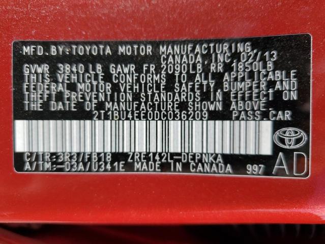 Photo 10 from auction – 2013 TOYOTA COROLLA BA with VIN 2T1BU4EE0DC036209