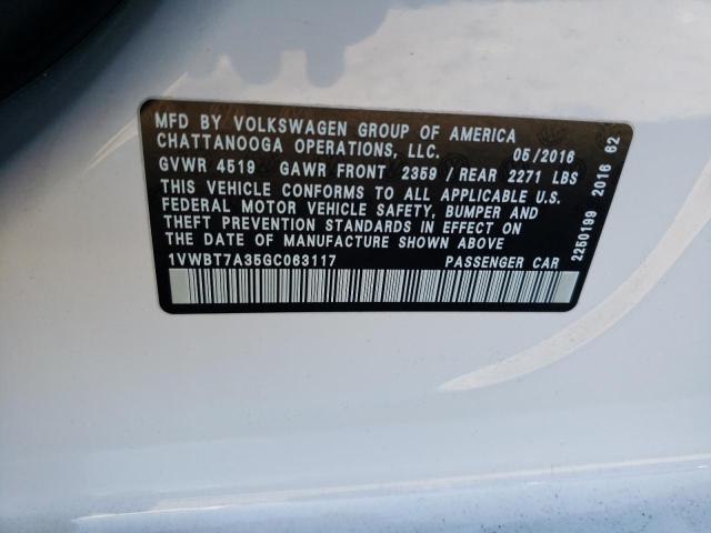 Photo 10 from auction – 2016 VOLKSWAGEN PASSAT SE with VIN 1VWBT7A35GC063117