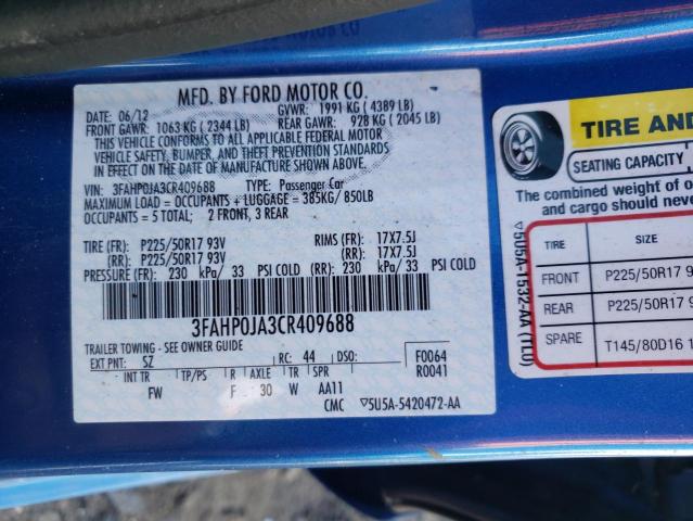 Photo 10 from auction – 2012 FORD FUSION SEL with VIN 3FAHP0JA3CR409688