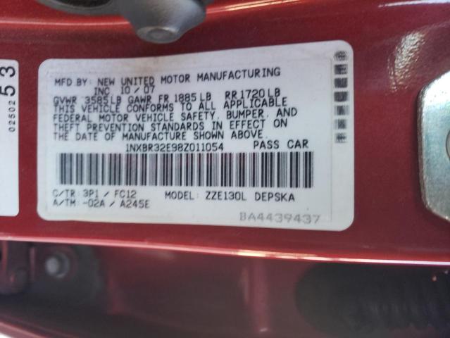 Photo 10 from auction – 2008 TOYOTA COROLLA CE with VIN 1NXBR32E98Z011054