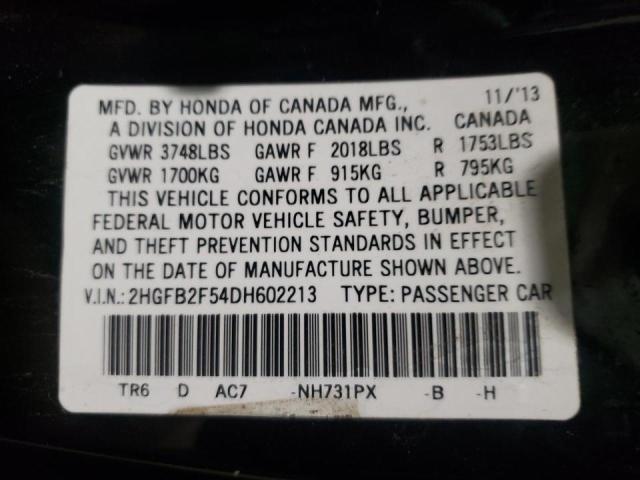Photo 10 from auction – 2013 HONDA CIVIC LX with VIN 2HGFB2F54DH600221