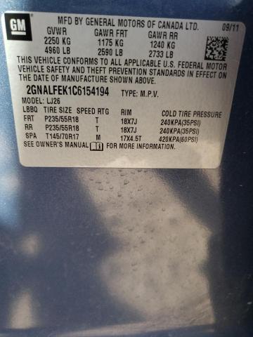 Photo 10 from auction – 2012 CHEVROLET EQUINOX LT with VIN 2GNALFEK1C6154194