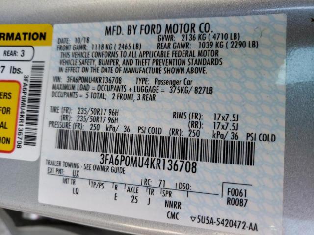 Photo 10 from auction – 2019 FORD FUSION SEL with VIN 3FA6P0MU4KR136708