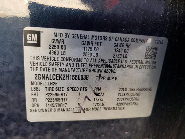 Photo 10 from auction – 2017 CHEVROLET EQUINOX LT with VIN 2GNALCEK2H1550038