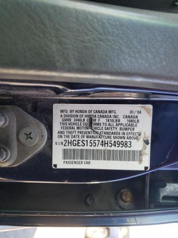Photo 10 from auction – 2004 HONDA CIVIC LX with VIN 2HGES15574H549983