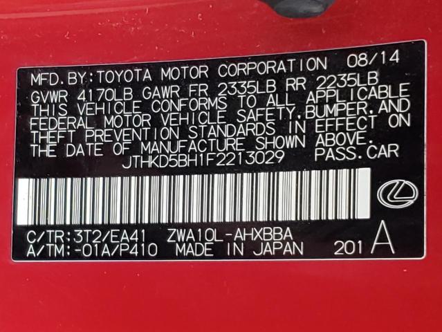 Photo 10 from auction – 2015 LEXUS CT 200 with VIN JTHKD5BH1F2213029