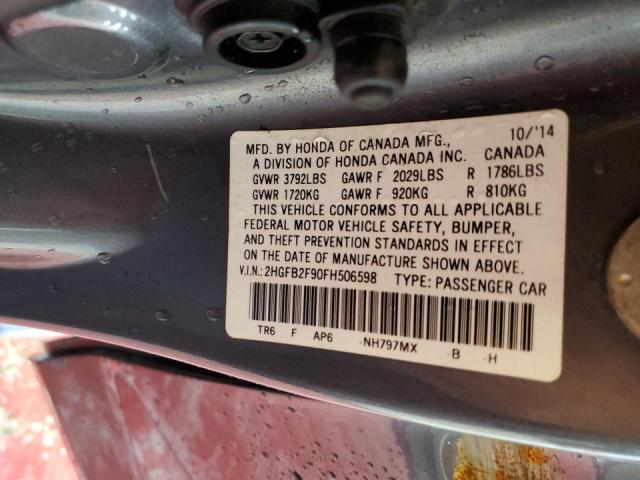 Photo 10 from auction – 2015 HONDA CIVIC EXL with VIN 2HGFB2F90FH506598