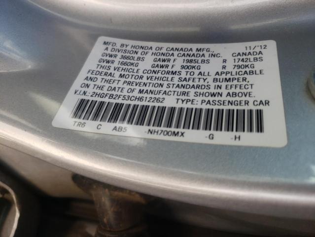 Photo 10 from auction – 2012 HONDA CIVIC LX with VIN 2HGFB2F53CH612262