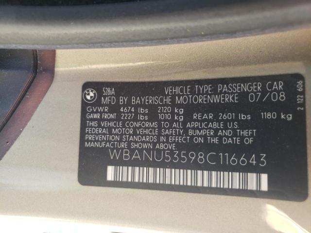 Photo 10 from auction – 2008 BMW 528 I with VIN WBANU53598C116643