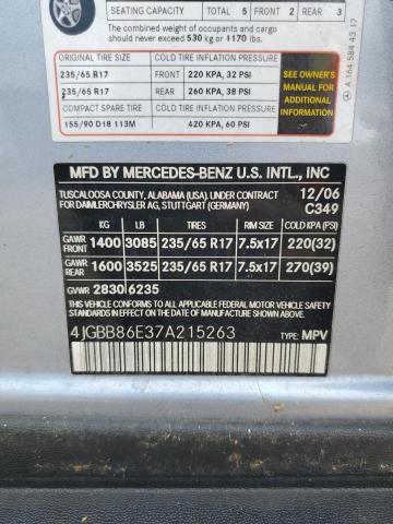 Photo 10 from auction – 2007 MERCEDES-BENZ ML 350 with VIN 4JGBB86E37A215263