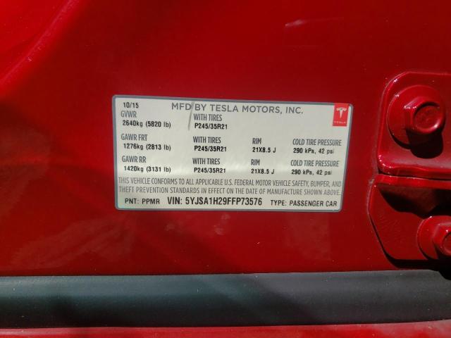 Photo 10 from auction – 2015 TESLA MODEL S 85 with VIN 5YJSA1H29FFP73576