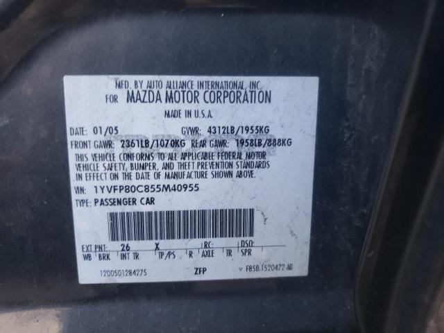 Photo 10 from auction – 2005 MAZDA 6 I with VIN 1YVFP80C855M40955