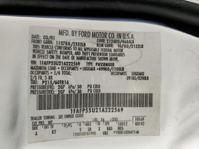 Photo 10 from auction – 2001 FORD TAURUS SES with VIN 1FAFP55U21A222569