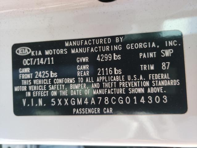 Photo 10 from auction – 2012 KIA OPTIMA LX with VIN 5XXGM4A78CG014303