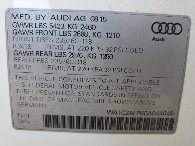 Photo 10 from auction – 2016 AUDI Q5 PREMIUM with VIN WA1C2AFP8GA044649