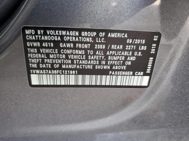 Photo 10 from auction – 2015 VOLKSWAGEN PASSAT S with VIN 1VWAS7A36FC121961