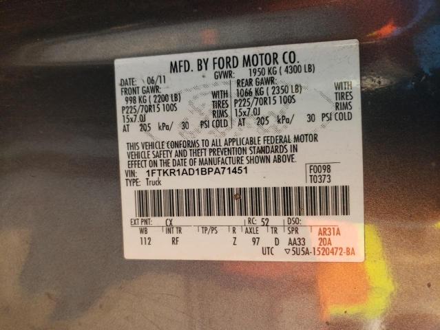 Photo 10 from auction – 2011 FORD RANGER with VIN 1FTKR1AD1BPA71451